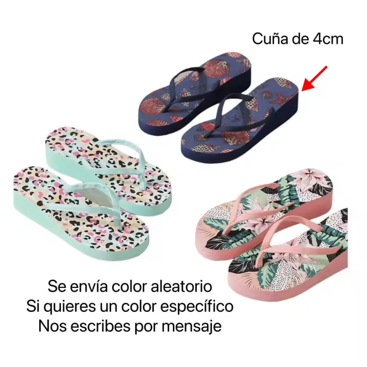 Chanclas Mujer Verano Chanclas Playa Mujer con Estampado Chanclas Piscina Mujer con Cuña Mar Ducha Baño Sandalias de Dedo Espuma CON CUÑA DE 4CM - 1