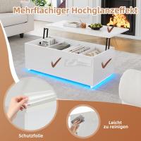 Moderna Mesa de Centro Blanca DE ALTO Brillo con iluminación LED y almacenamiento Oculto-Mesa Auxiliar con desplazamiento hidráulico, 100*50*35 cm, 40 kg de carga - details 2