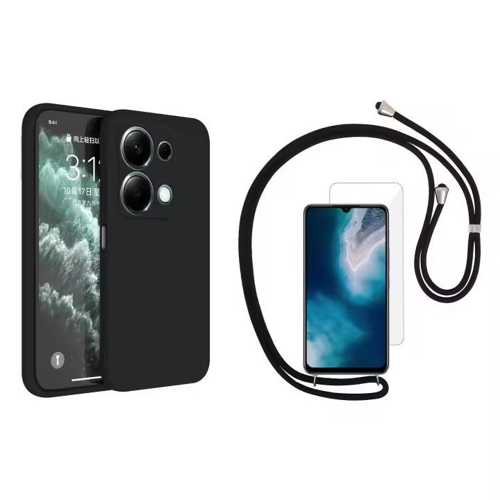 Funda Xiaomi Redmi Note 13 Pro (4G) / Poco M6 Pro (4G) Silicona Gel TPU Colgante Cordon Negro GCO + Protector Pantalla Movilear - 1
