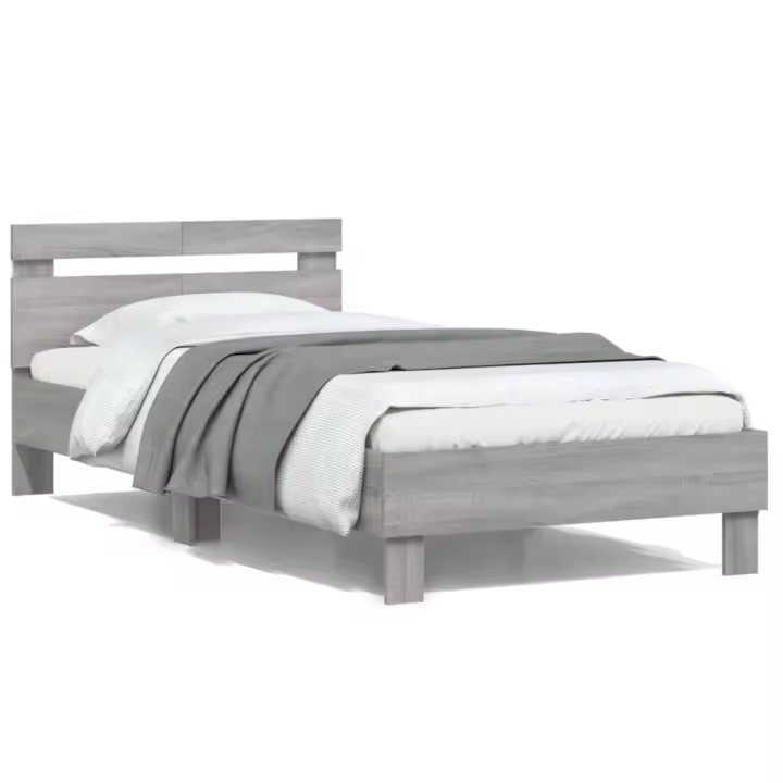 Estructura de cama cabecero luces LED gris Sonoma 100x200 cm - 1