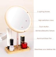 Espejo de maquillaje de madera de bambú LED, espejos cosméticos de escritorio con 3 modos de iluminación, batería recargable por USB, lámpara de belleza táctil ajustable - details 5