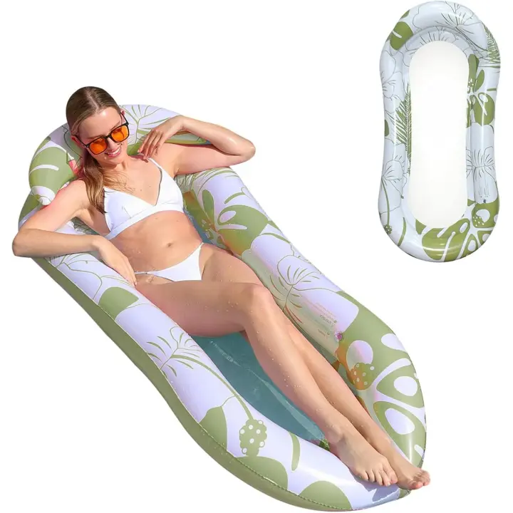 Colchoneta, Relax Tumbona de Piscina with Reposacabezas, Colchoneta Hamaca Flotante de Agua Juguetes para Tomar El Sol Cámaras de Aire PARA LA Playa, 150x78 cm - 1