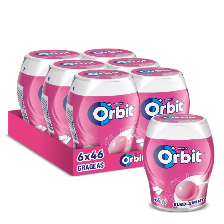 Orbit Botes Chicles Sin Azúcar Bubblemint de Frutas y Menta en grageas, 6 x 46 uds - 1