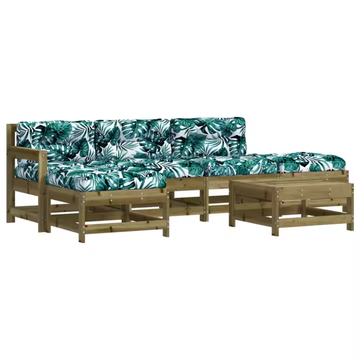 vidaXL Juego de muebles jardín 6 pzas y cojines madera pino impregnada - 1