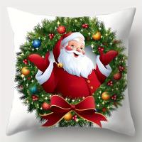 Funda De Cojín Navideña 1pc Estilo Moderno Poliéster Con Impresión De Santa Claus Y Payaso De Nieve Decoración Para Sofa Y Sala - details 4