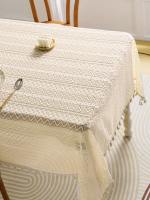 Mantel De Lino Beige Con Encaje Y Diamantes Estilo Vintage Para Mesas Rectangulares Decoración Para Comedor Fiesta Boda - details 2