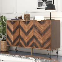 Aparador, exclusivo aparador de Tres Puertas con detalles elegantes y Espacio de almacenamiento Amplio. La Puerta está hecha de Chapa de Madera maciza Y tiene una sensación cóncava y convexa. Incluye laminado. Gabinete pequeño de Oro G - details 3