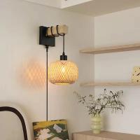Lámparas De Pared De Bambú Y Madera Decorativas Para Dormitorio Elegante Luz Nocturna Incluida Montaje Manual Sin Cable - details 8