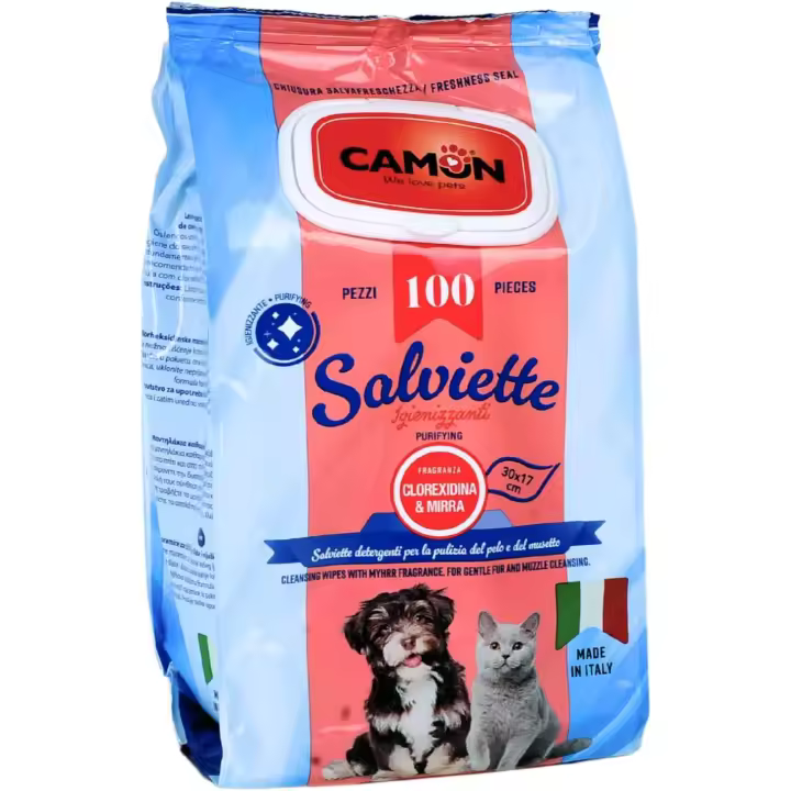 Camon Toallitas Higienizantes de Clorhexidina y Mirra para Perros - Limpieza y Purificación Eficaz para tu Mascota. - 1