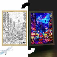 Marco De Fotos De Pintura Lumínica Hermosa Ciudad De Hong Kong Lámpara De Noche Para Decoración De Hogar Y Mesa Del Cama Regalo Para Amigos - details 1