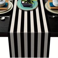 1pc Corredor De Mesa De Lino Geométrico Rayado Moderno Sencillo Negro Y Blanco Clásico Vintage Decoración Para El Hogar - details 1