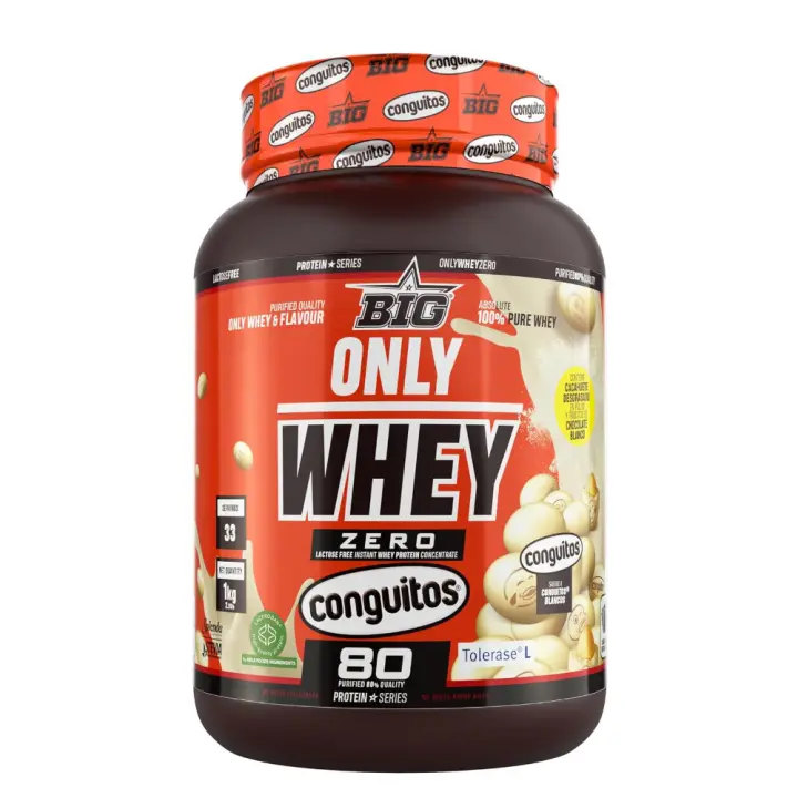BIG - Only Whey® Conguitos - 1 Kg - Proteínas Whey en Polvo para Masa Muscular y Recuperación, Máxima Calidad, Sin Lactosa, Sin Azúcar, Sin Grumos - 1