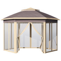 Outsunny Carpa Plegable 4,05x3,4x2,85 m Cenador de Jardín Hexagonal con Doble Techo 6 Mosquiteras Desmontables Bolsa de Transporte Altura Ajustable en 3 Niveles y Anti-UV para Fiesta Patio Beige - details 0