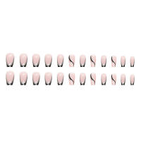 Set De 24 Uñas Postizas De Ballet Mediano Largo Con Dibujos De Rayas Y Brillo Negro Y Plateado Uñas Artificiales Francesas Removibles Para Oficina Y Fiestas - details 4