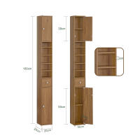 SoBuy Mueble Columna de Baño Armario para Baño Alto Estanterías de Baño con 5 Estantes Abiertos 2 Puertas y 1 Cajón Marrón 20 x 20 x 180 cm BZR34-PF ES - details 1