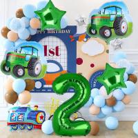 5 globos de tractor, globo de aluminio Mylar con número de cumpleaños de tractor verde, tema de granja, suministros para fiesta de cumpleaños número 2, decoración - details 4