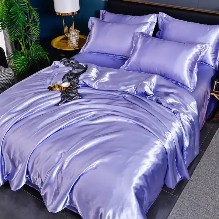 Juego De Cama Nórdico De Seda Con Fundas De Almohada Y Sábana De Lujo Para Pareja Individual Doble Verano Textil Sólido - 1