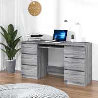 vidaXL Escritorio madera contrachapada roble marrón 140x50x77 cm en color Marrón roble/Gris sonoma/Blanco y más | estructura resistente ideal para salón dormitorio o estudio - details 1