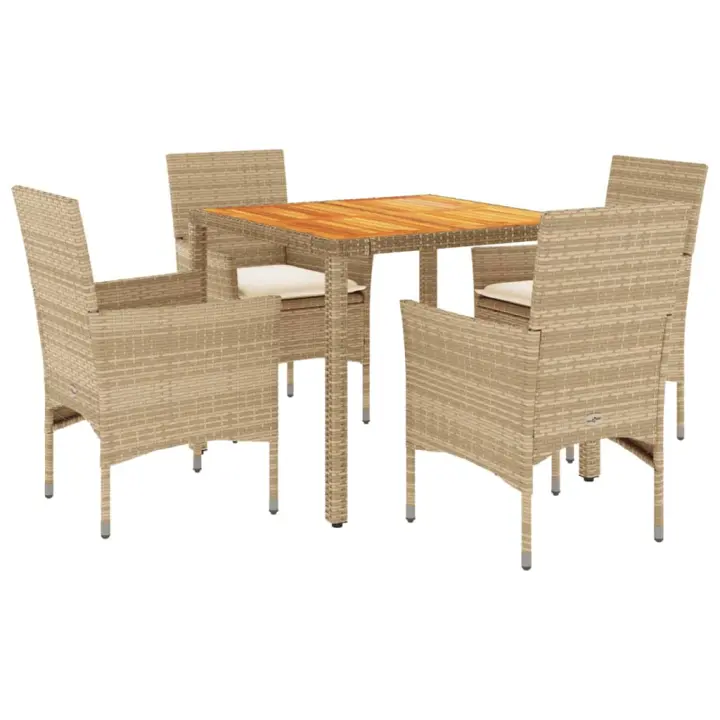 vidaXL Set de comedor jardín 5 pzas con cojines ratán PE acacia beige - 1