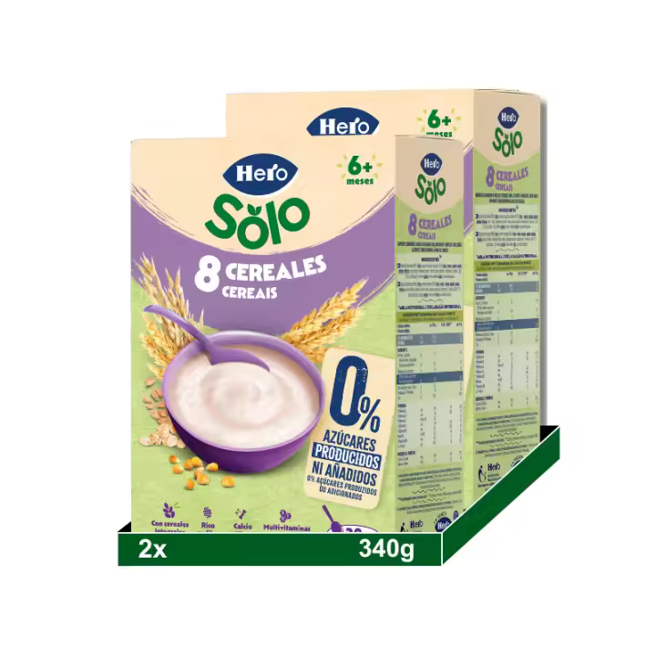 Hero Baby Pack Papillas 8 Cereales. 0% azúcar producido ni añadido. Pack 2x340gr - 1