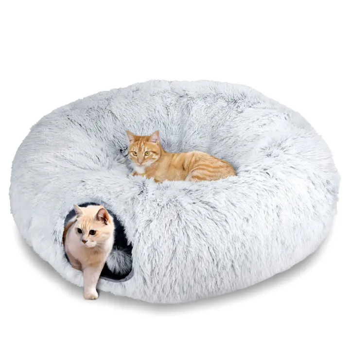 Nobleza - Túnel para Gatos de Peluche, 2 en 1 Cama Tunel para Gatos con Cojín Extraíble, Tunel Plegable para Mascotas con 2 Agujeros y Bolas Juguetes para Gatos Gatito Conejo Hurones - 1