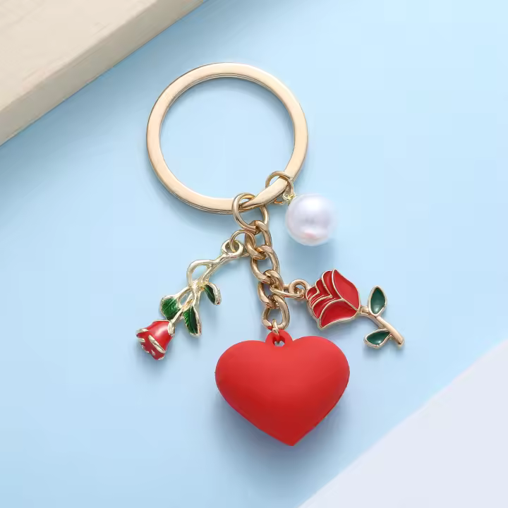Llavero Elegante De Rosa Y Perla Para Hombres Y Mujeres Regalo Romántico De Amor Clásico De Zinc Alloy Medio OJO - 1