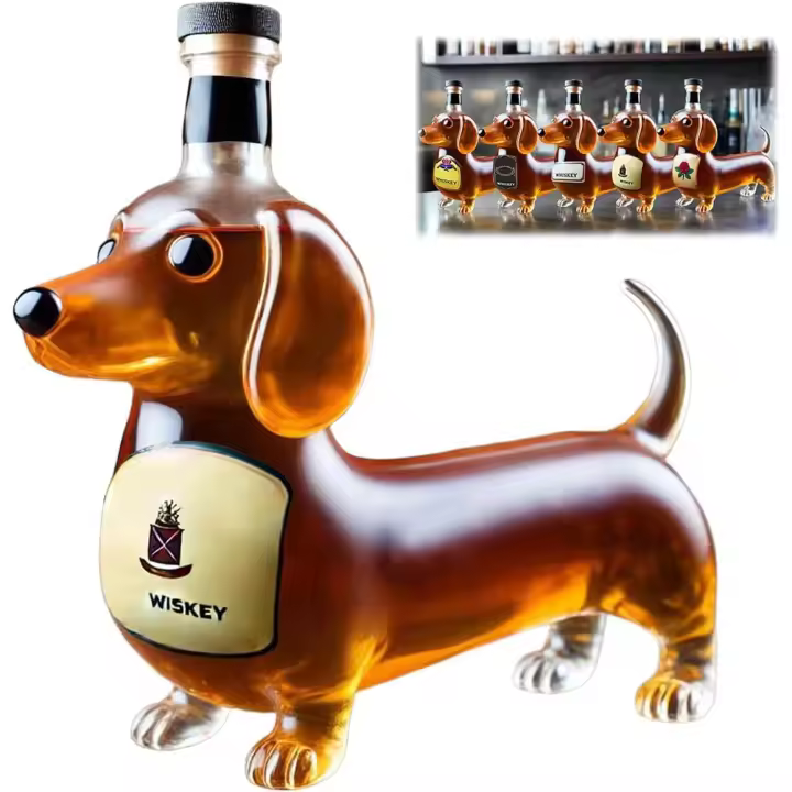 Botella de whisky con forma de perro salchicha, divertida botella de whisky con forma de perro salchicha, botellas de vino de cristal con forma de perro salchicha, decoración de decantador de perro salchicha, para bar, hogar y oficina (#C) - 1