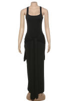 Vestido Casual De Moda Para Mujer NIBBER Verano Sin Mangas Cuello Cuadrado Cintura Ajustada Bodycon Largo Con Nudo En La Cintura Vestido De Día Cómodo - details 1
