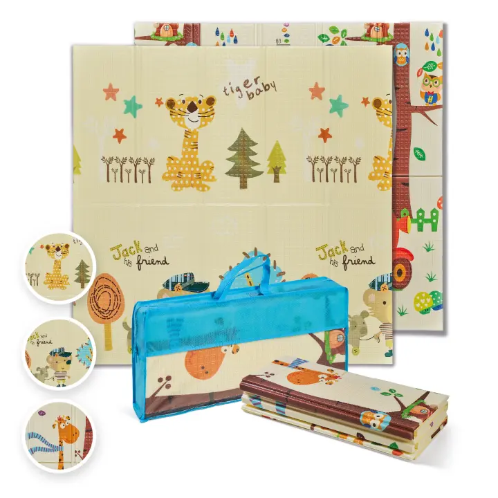MS Trendy - Alfombra de Juegos para Bebé 120x120 cm - Doble Cara, Tapete Muy acolchado (1cm Grosos), Plegable y con Bolsa de transporte - Portátil con Bolsa de transporte - Ideal para regalo - 1