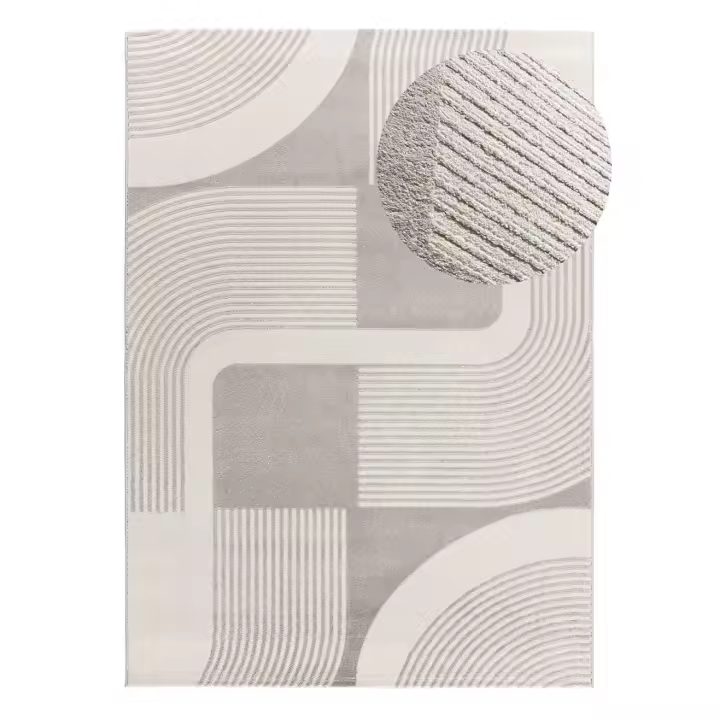 Alfombra interior geométrica con relieve en gris y beige - FLORA 12960 | 80x150, 133x190, 160x230 cm - 1