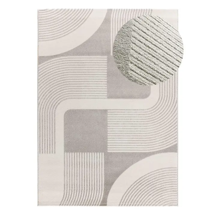 Alfombra interior geométrica con relieve en gris y beige - FLORA 12960 | 80x150, 133x190, 160x230 cm - 1