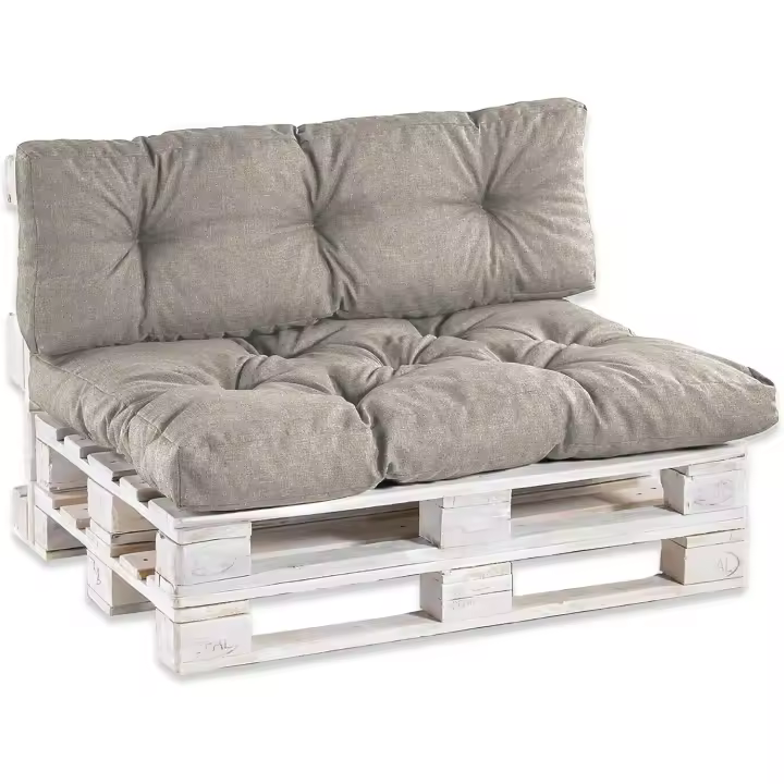 2 Cojines para Palets Extra Relleno(Asiento y Respaldo), Impermeable para Interior y Exterior, Cojín de Asiento 120x80 cm, Respaldo 120x40 cm. (Gris Claro) - 1