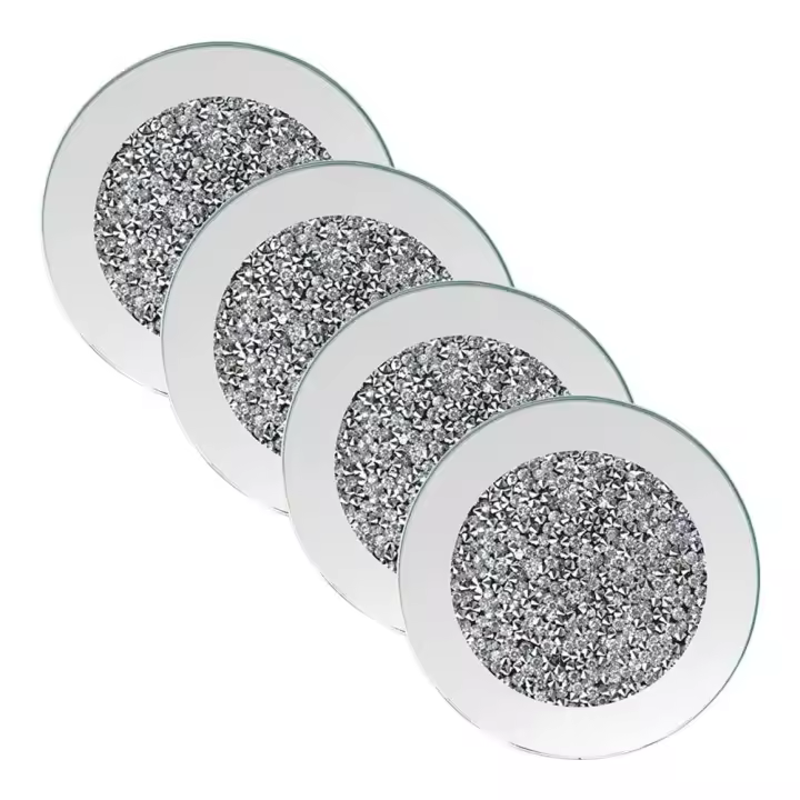 Posavasos de cristal con espejo, 4 Uds., 4x4 pulgadas, tapete para tazas trituradas, decoración de mesa para restaurante, cocina, Bar, mesa de comedor - 1