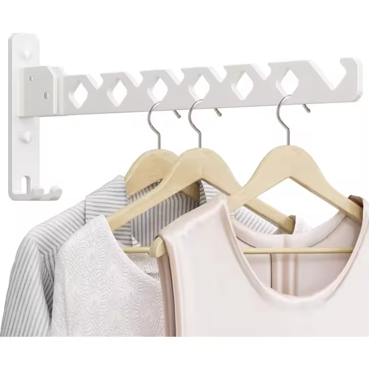 Gancho para ropa - Plegable - Blanco - 35 cm - Montaje en pared - Gancho de pared - Perchero - Percha - Tendedero - 1