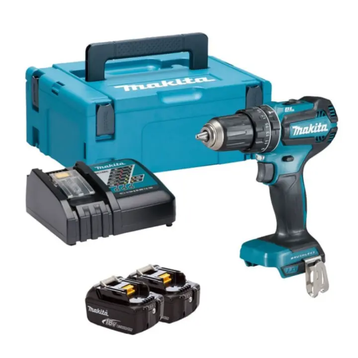 MAKITA DHP485RFJ - Taladro combinado Sin escobillas 18V, (Incluye cargador, 2 baterias de 3Ah y Makpac Tipo 2) - 1