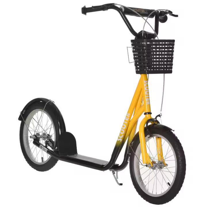 HOMCOM Patinete Infantil, Patinete Regulable en Altura con Grandes Ruedas de Goma, 2 Frenos, Patinete Infantil con Cesta, Portavasos, para Niños de 5 a 12 Años, Naranja - 1