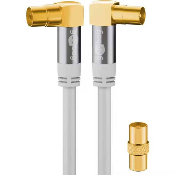Goobay 70417 - Cable coaxial para antena de televisión (90 ° , 135 dB, cuádruple blindado, dorado), color blanco - 1