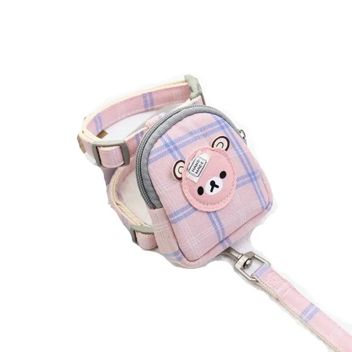 Verde Dibujos Animados - Oso Perro Arnés - Mochila con Correa - Conjunto Mascota Gato - Pequeño Animal Collar - Poco Monedero Bolsa - Portador de Plomo - 1