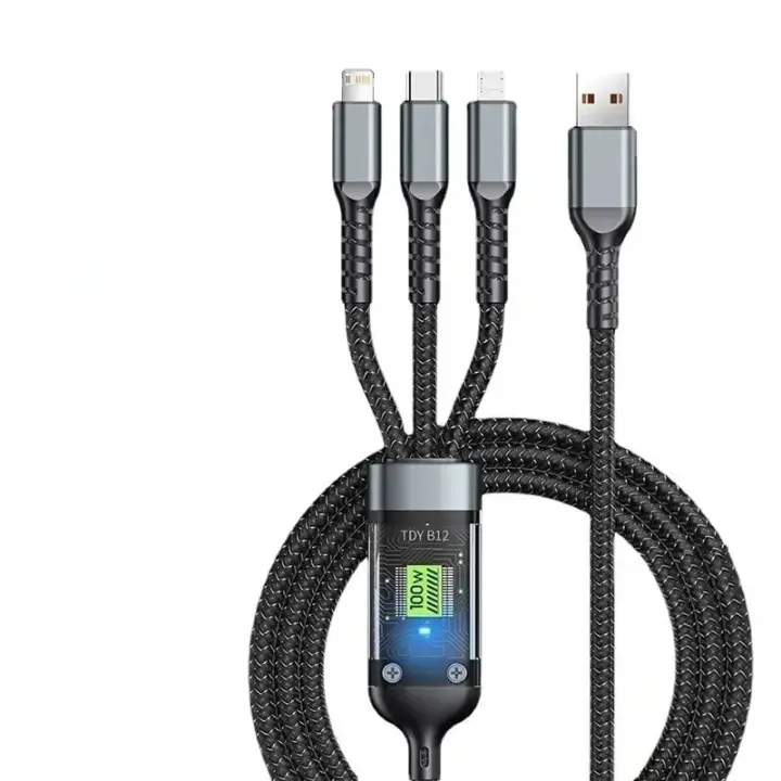 Cable De Carga Rápida 100W 3 En 1 Para iPhone Xiaomi Huawei Con Conector USB a Tipo C Y Micro USB Accesorio De Cargador Multifuncional - 1