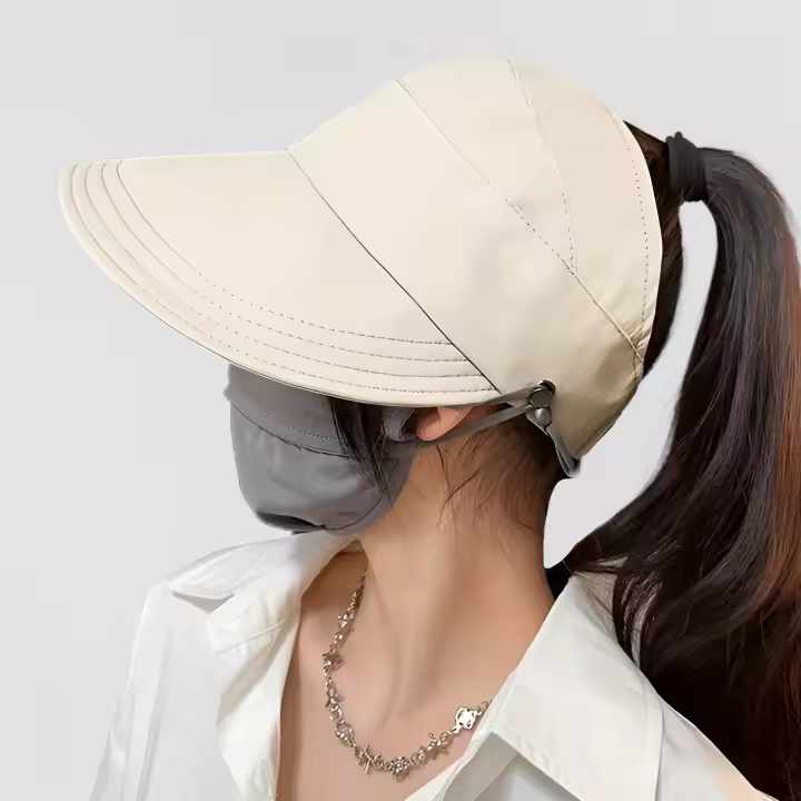 Sombrero De Verano Para Mujer Con Pico Ancho Y Protección UV Sombrero De Pelo Abierto Para Cuentas Sombrilla De Poliéster Transpirable Para Uso Casual - 1