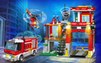 Juego De Bloques De Construcción Estación De Bomberos De La Ciudad Con Barco De Protección Forestal Y Helicóptero De Rescate Antiguo 18+ - details 3