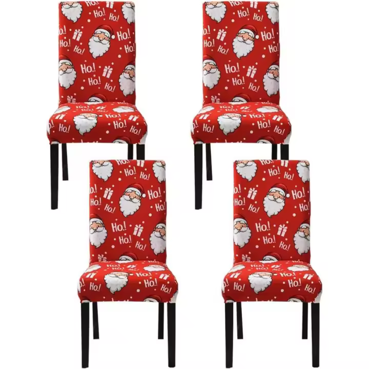Fundas elásticaspara Sillas De Comedor, 4 piezas, fundas para sillas de Comedor de Papá Noel en Rojo y Blanco, suaves, de Licra, elásticasextraíbles y lavables - 1