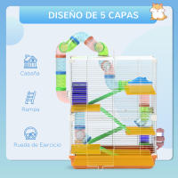 PawHut Jaula para Hámster Casa para Animales Pequeños con Túnel Plataformas Cuenco Bebedero Casita Rampas y Rueda de Ejercicio 46x30x58 cm - details 3
