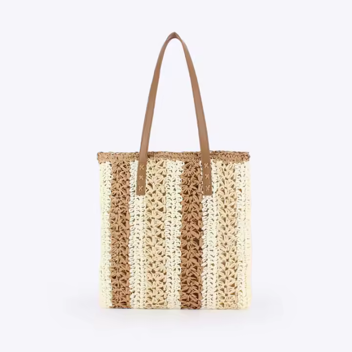 MOV Bolso de playa a rayas calado, elegante y sencillo; bolso bandolera de gran capacidad para el día a día; bolso tejido. - 1