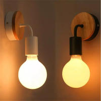 Lámpara De Pared E27 Madera Hierro Para Dormitorio Luz De Lectura Nórdica Sconce De Fondo Aisles Luz De Lectura Wooden Bedside - details 0