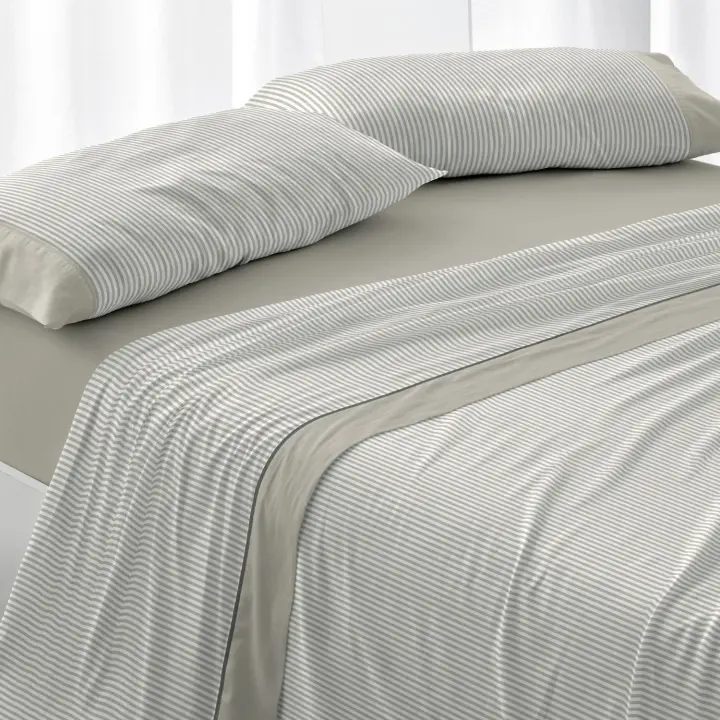 Juego sábanas Diseño 546. BURRITO BLANCO. Incluye sábana encimera, bajera y 1/2 fundas de almohadas. Estampado con un diseño de rayas.Disponible en color  Rosa, beige y azul. 100% Algodón. Tamaños 90, 105, 120, 135, 150, 150-160, 180 y 200cm - 1