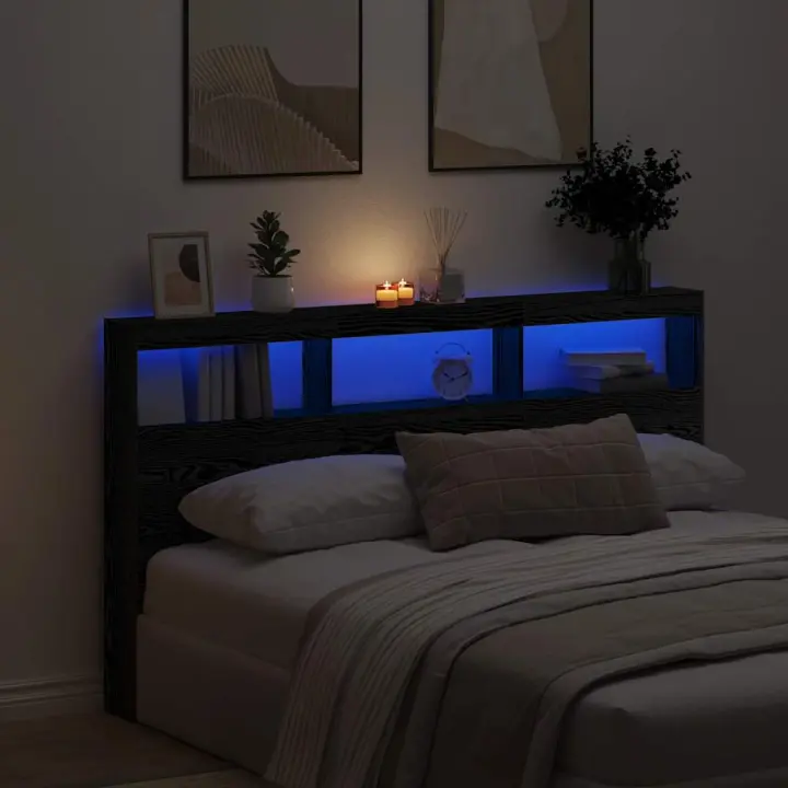 vidaXL Cabecero de cama con LED roble negro 180x17x102 cm - 1