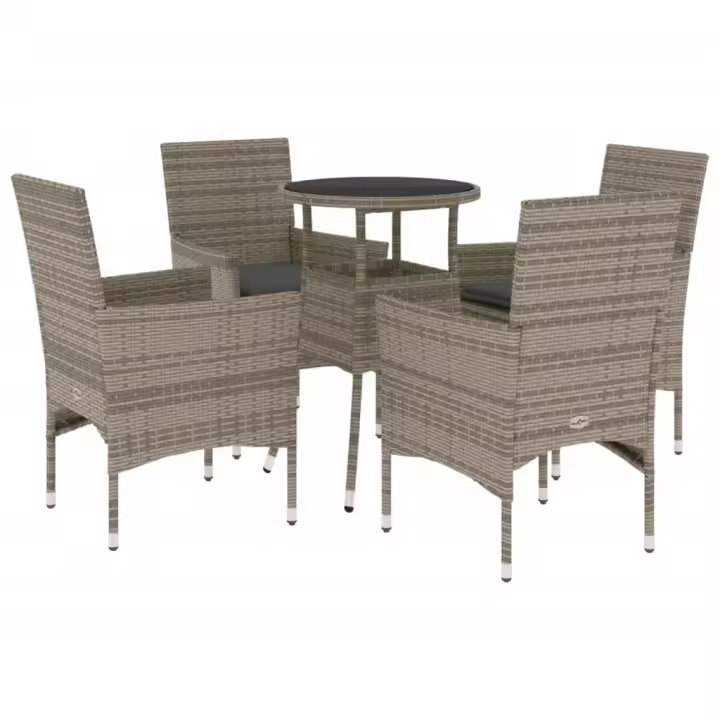 vidaXL Set comedor jardín 5 pzas y cojines ratán sintético vidrio gris - 1