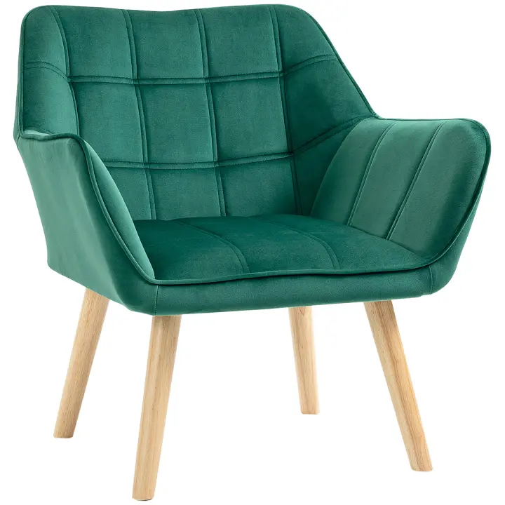 HOMCOM Sillón individual Sillón de orejas Sillón relax Sillón con patas elevadas de terciopelo Poliéster aterciopelado escandinavo 64 x 62 x 72,5 cm - 1