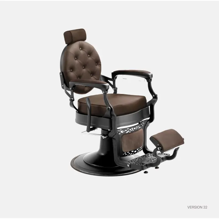 Sillón Clásico De Barbero LBH  Hidráulico Estilo Retro Vintage Con Reposapies Integrado Modelo Mae Black - Color Marrón - 1